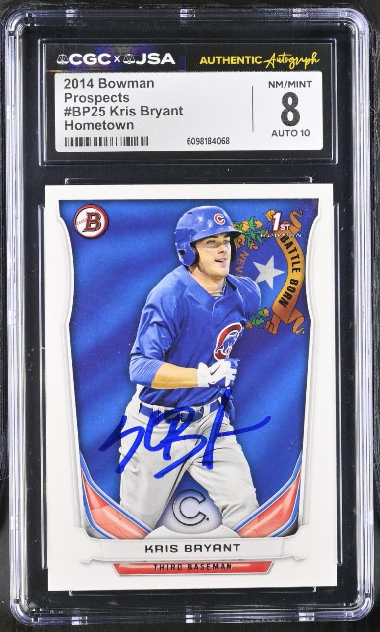 KRIS BRYANT SIGNED 2014 BOWMAN HOMETOWN ROOKIE CARD #BP25 CGC 8 JSA 10 AUTO