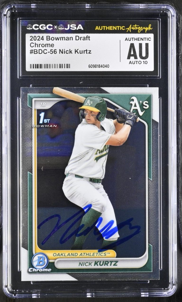 NICK KURTZ SIGNED 2024 BOWMAN DRAFT CHROME ROOKIE CARD BDC-56 CGC AU JSA 10 AUTO