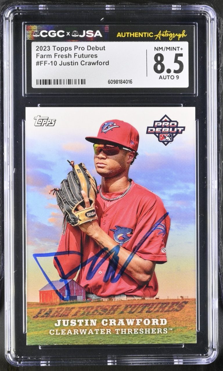 JUSTIN CRAWFORD SIGNED 2023 TOPPS PRO DEBUT CARD #FF-10 CGC 8.5 JSA 9 AUTO