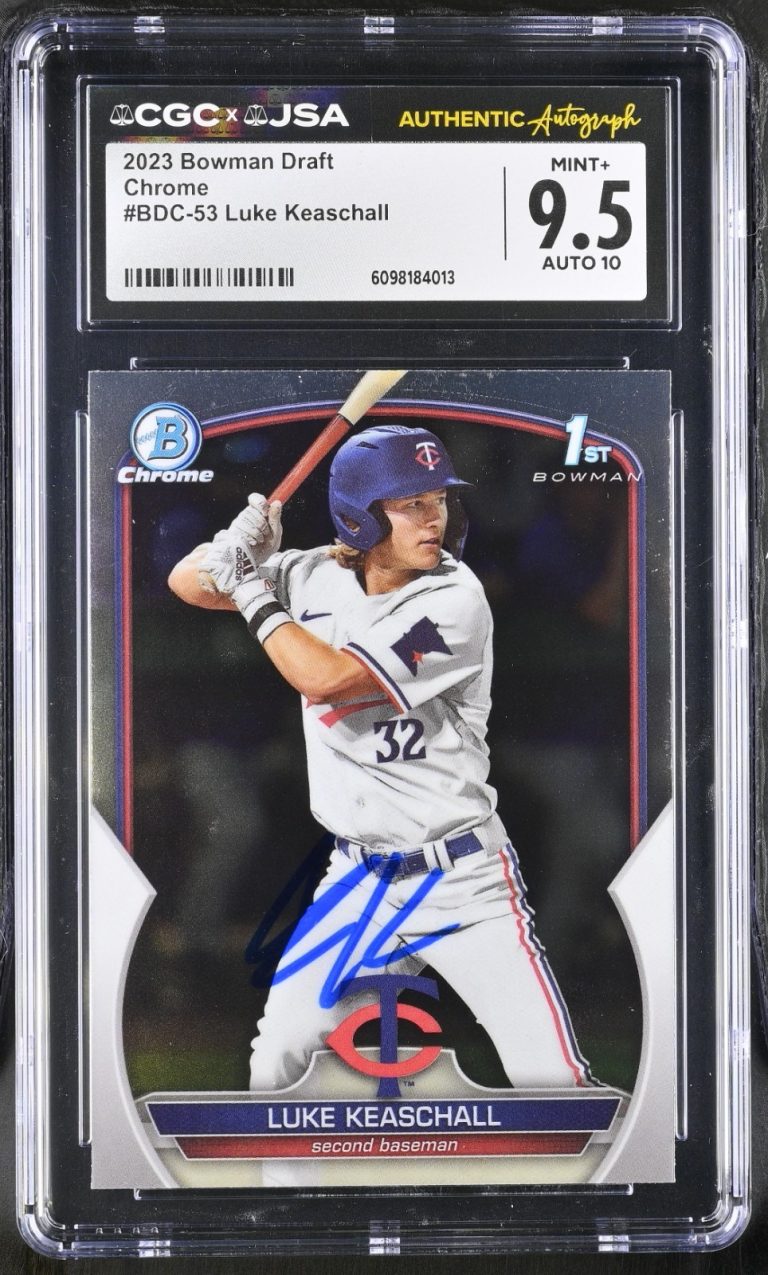 LUKE KEASCHALL SIGNED 2023 BOWMAN DRAFT CHROME CARD #BDC-53 CGC 9.5 JSA 10 AUTO