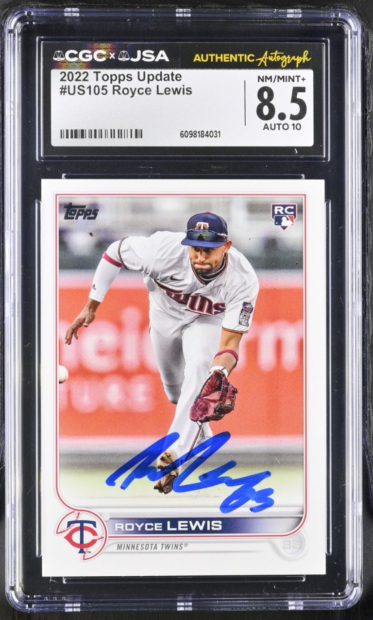 ROYCE LEWIS SIGNED 2022 TOPPS UPDATE ROOKIE CARD #US105 CGC 8.5 JSA 10 AUTO