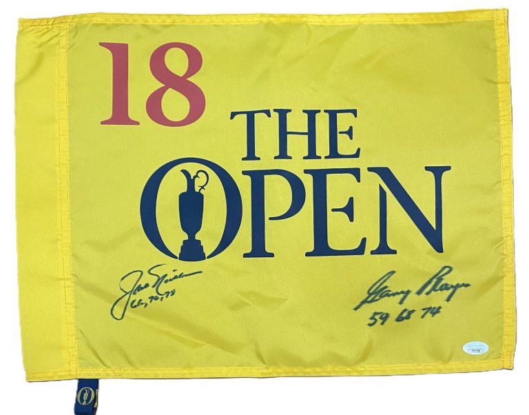Jack Nicklaus Gary Player Signed Open Golf Flag 66 70 68 59 68 74 JSA