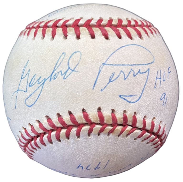 Gaylord Perry Signed Stat Ball Baseball /1000 HMG RJ Reggie Jackson JSA