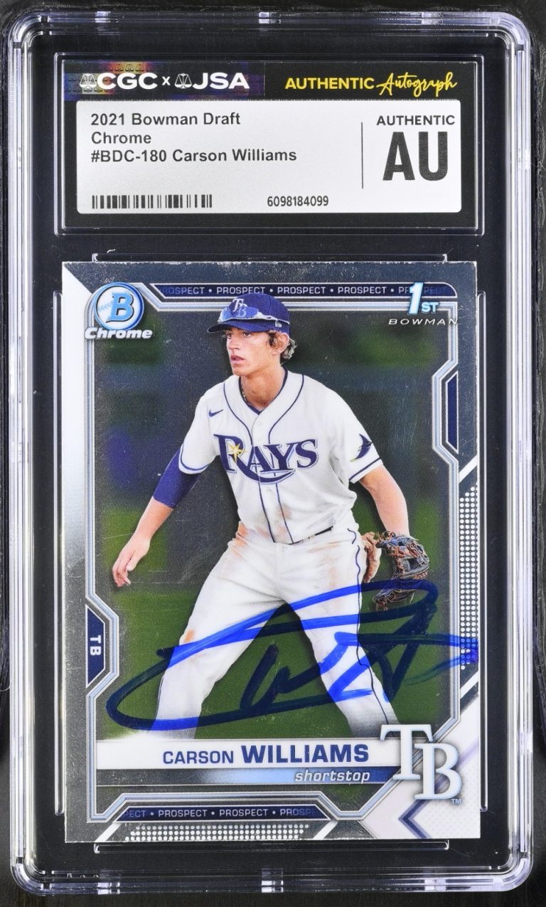 CARSON WILLIAMS SIGNED 2021 BOWMAN DRAFT CHROME CARD #BDC-180 CGC AU JSA AUTO