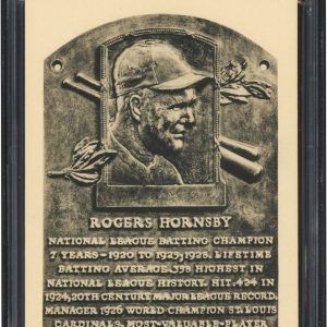 Rogers Hornsby Signed 1946 Type 2 HOF Plaque Postcard PSA 6 PSA/DNA 8 Auto POP 1
