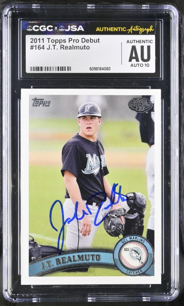 JT REALMUTO SIGNED 2011 TOPPS PRO DEBUT ROOKIE CARD #164 CGC AU JSA 10 AUTO