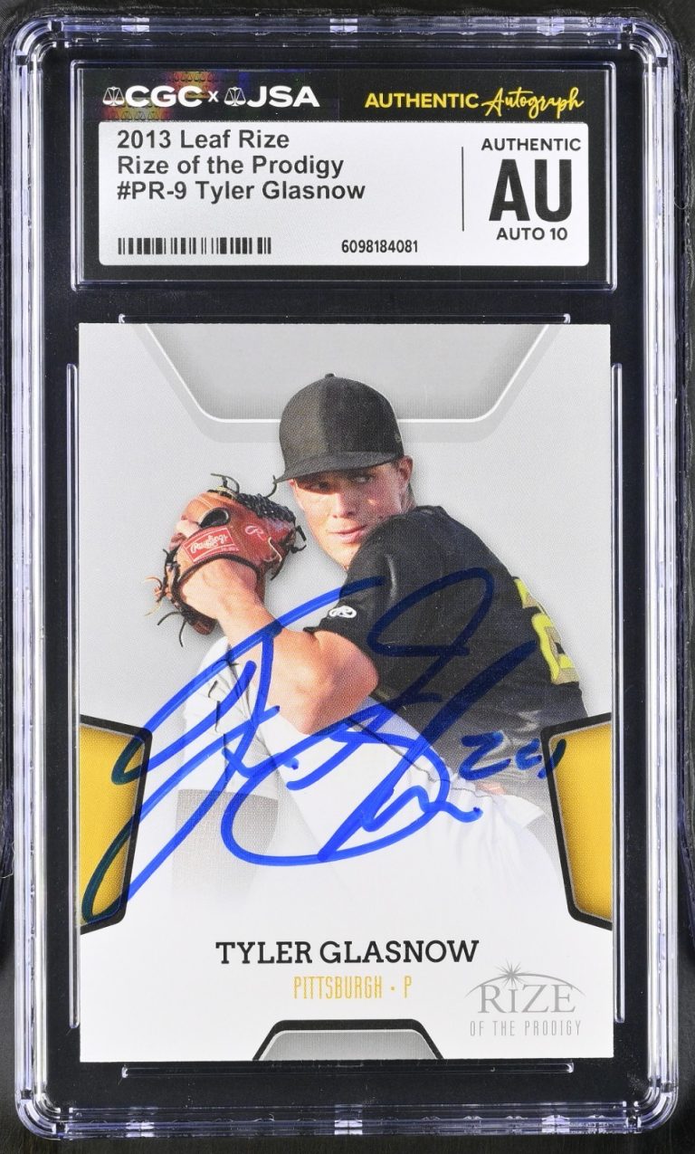 TYLER GLASNOW SIGNED 2013 LEAF RIZE ROOKIE CARD #PR-9 CGC AU JSA 10 AUTO