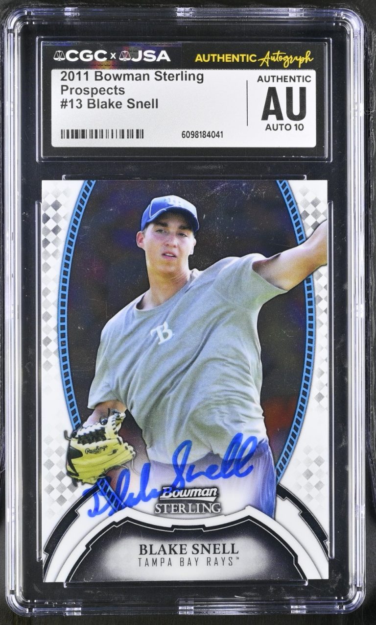 BLAKE SNELL SIGNED 2011 BOWMAN STERLING ROOKIE CARD #13 CGC AU JSA 10 AUTO