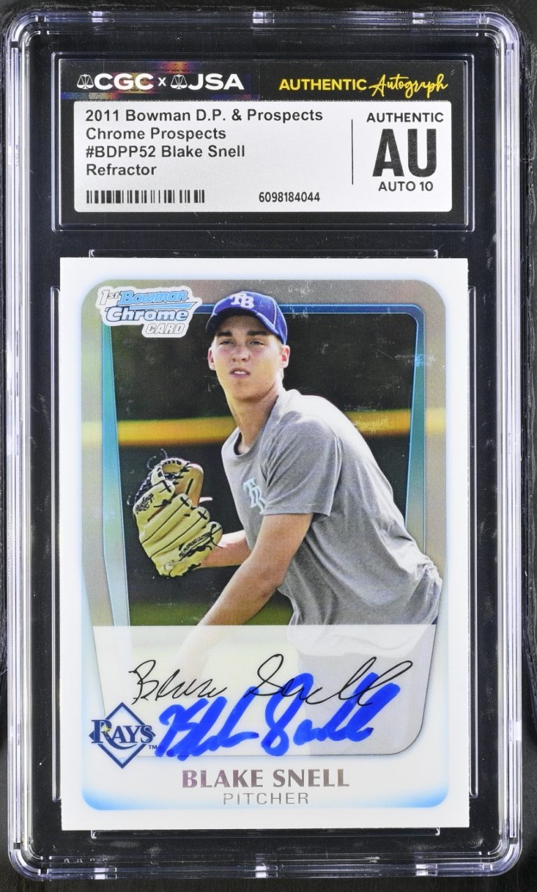 BLAKE SNELL SIGNED 2011 BOWMAN CHROME REFRACTOR CARD #BDPP52 CGC AU JSA 10 AUTO