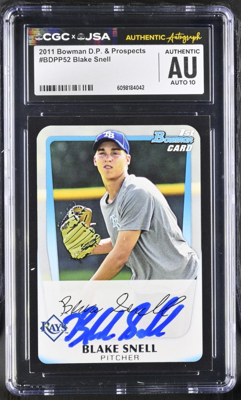 BLAKE SNELL SIGNED 2011 BOWMAN DRAFT ROOKIE CARD #BDPP52 CGC AU JSA 10 AUTO