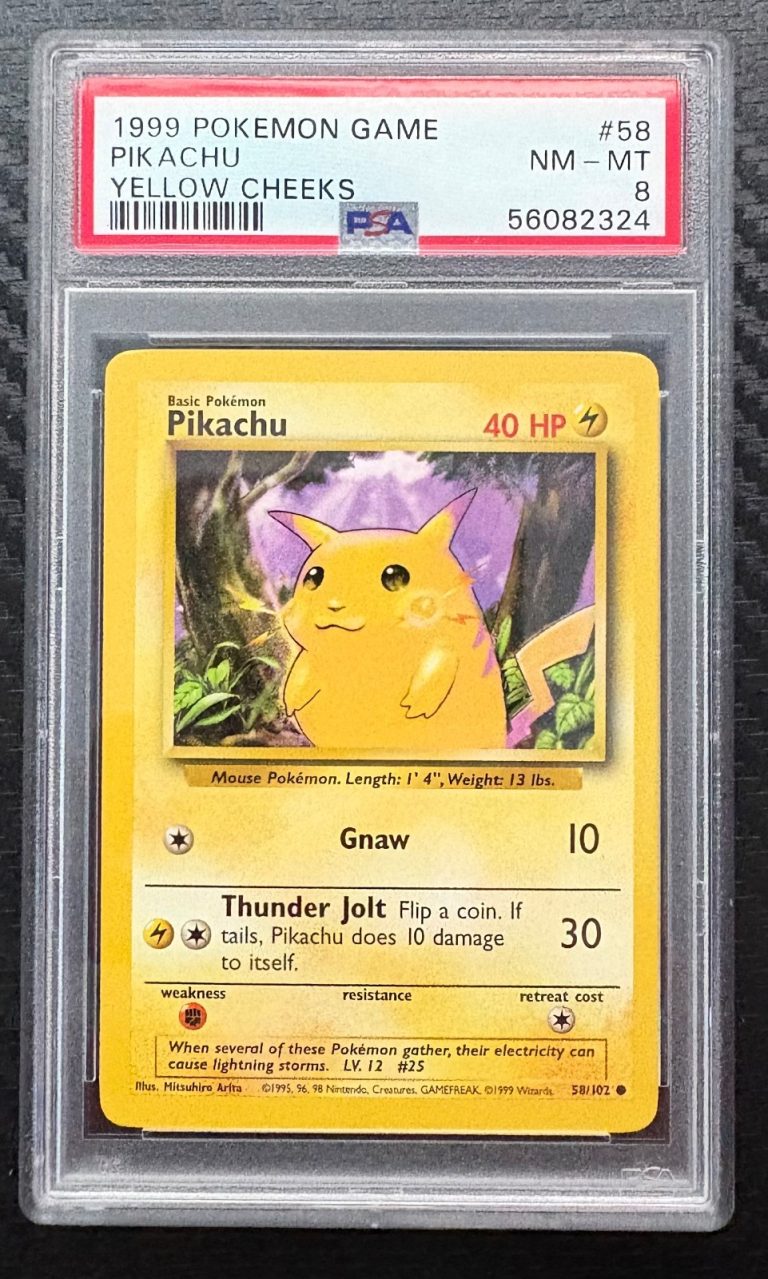 1999 POKEMON BASE SET YELLOW CHEEKS #58 PIKACHU PSA 8 COLLECTIBLE MEMORABILIA