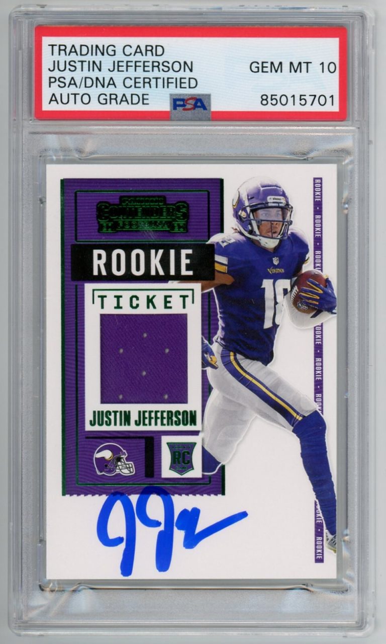 Justin Jefferson Signed 2020 Contenders Rookie Ticket Card Auto PSA Gem Mt 10