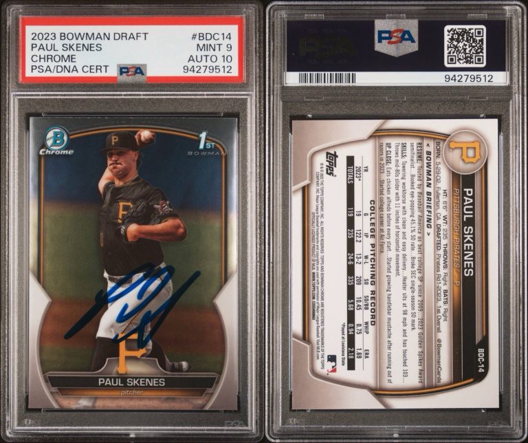 Paul Skenes Signed 2023 Bowman Draft Chrome Prospect Rookie Auto #BDC14 PSA 9