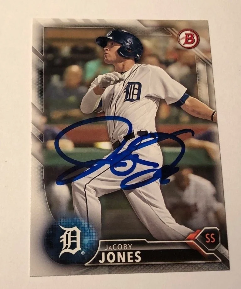 JACOBY JONES SIGNED 2016 BOWMAN PROSPECT ROOKIE CARD AUTO
