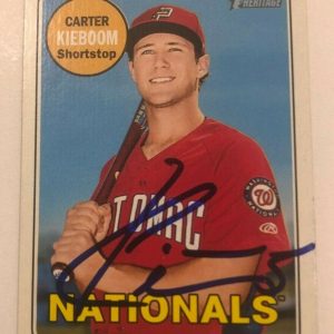 CARTER KIEBOOM SIGNED 2018 TOPPS HERITAGE MINORS PROSPECT ROOKIE CARD AUTO