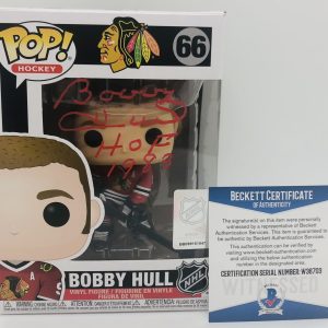 BOBBY HULL SIGNED POP FUNKO FIGURE NHL LEGEND CHICAGO BLACKHAWKS PROOF BAS COA