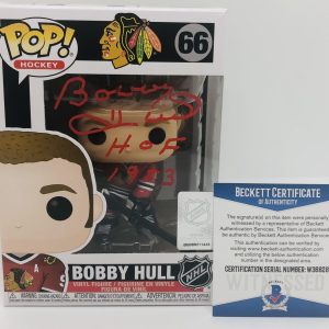 BOBBY HULL SIGNED POP FUNKO FIGURE NHL LEGEND CHICAGO BLACKHAWKS PROOF BAS COA