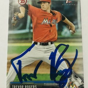 TREVOR ROGERS SIGNED 2017 BOWMAN DRAFT PROSPECT ROOKIE CARD MIAMI MARLINS AUTO