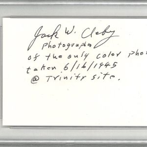 JACK AEBY SIGNED INDEX CARD PSA DNA 84250492 (D) TRINITY SITE PHOTOGRAPHER