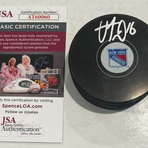VINCENT TROCHECK SIGNED NEW YORK RANGERS HOCKEY PUCK W/ CASE JSA COA