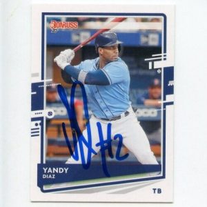YANDY DIAZ SIGNED 2020 DONRUSS BASEBALL CARD AUTO