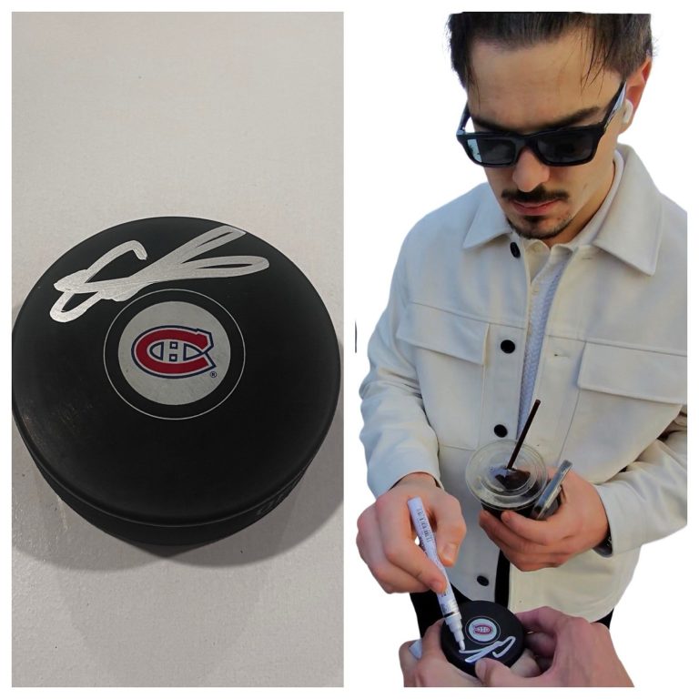 ARBER XHEKAJ SIGNED MONTREAL CANADIENS HOCKEY PUCK W/ CASE COA