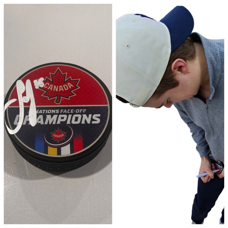 SAMUEL MONTEMBEAULT SIGNED CANADA 4 NATIONS HOCKEY PUCK W/ CASE CANADIENS COA