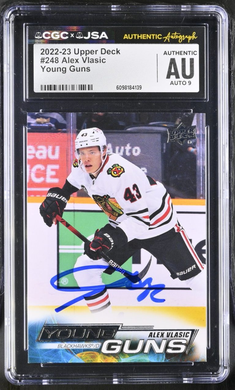 ALEX VLASIC SIGNED 2022-23 UPPER DECK YOUNG GUNS CARD #248 CGC AU JSA 9 AUTO