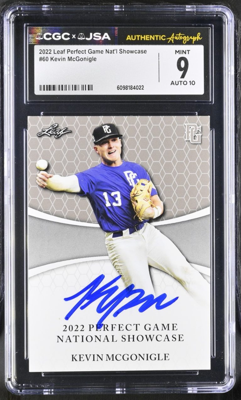 KEVIN MCGONIGLE SIGNED 2022 LEAF PERFECT GAME ROOKIE CARD #60 CGC 9 JSA 10 AUTO