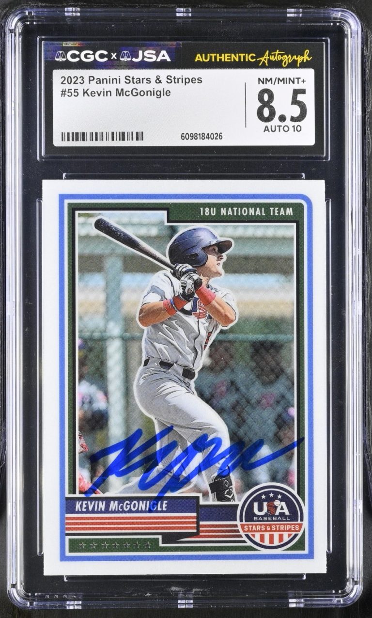 KEVIN MCGONIGLE SIGNED 2023 PANINI STARS & STRIPES CARD #55 CGC 8.5 JSA 10 AUTO