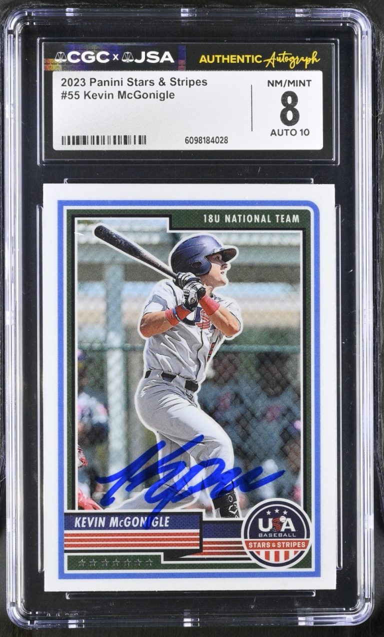 KEVIN MCGONIGLE SIGNED 2023 PANINI STARS & STRIPES CARD #55 CGC 8 JSA 10 AUTO