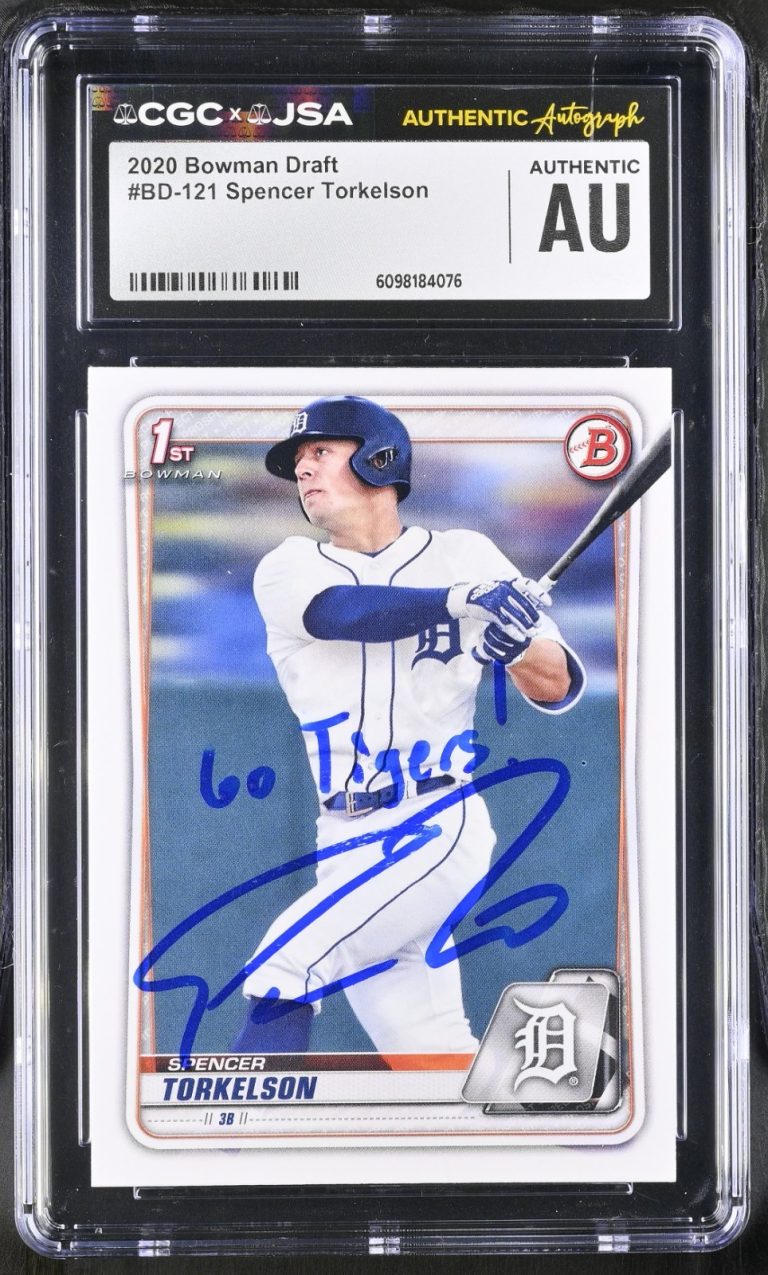 SPENCER TORKELSON SIGNED 2020 BOWMAN DRAFT ROOKIE CARD #BD-121 CGC AU JSA AUTO