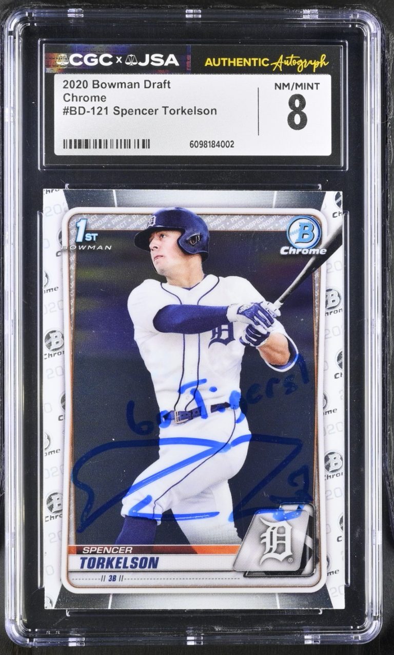 SPENCER TORKELSON SIGNED 2020 BOWMAN CHROME DRAFT CARD #BD-121 CGC 8 JSA AUTO