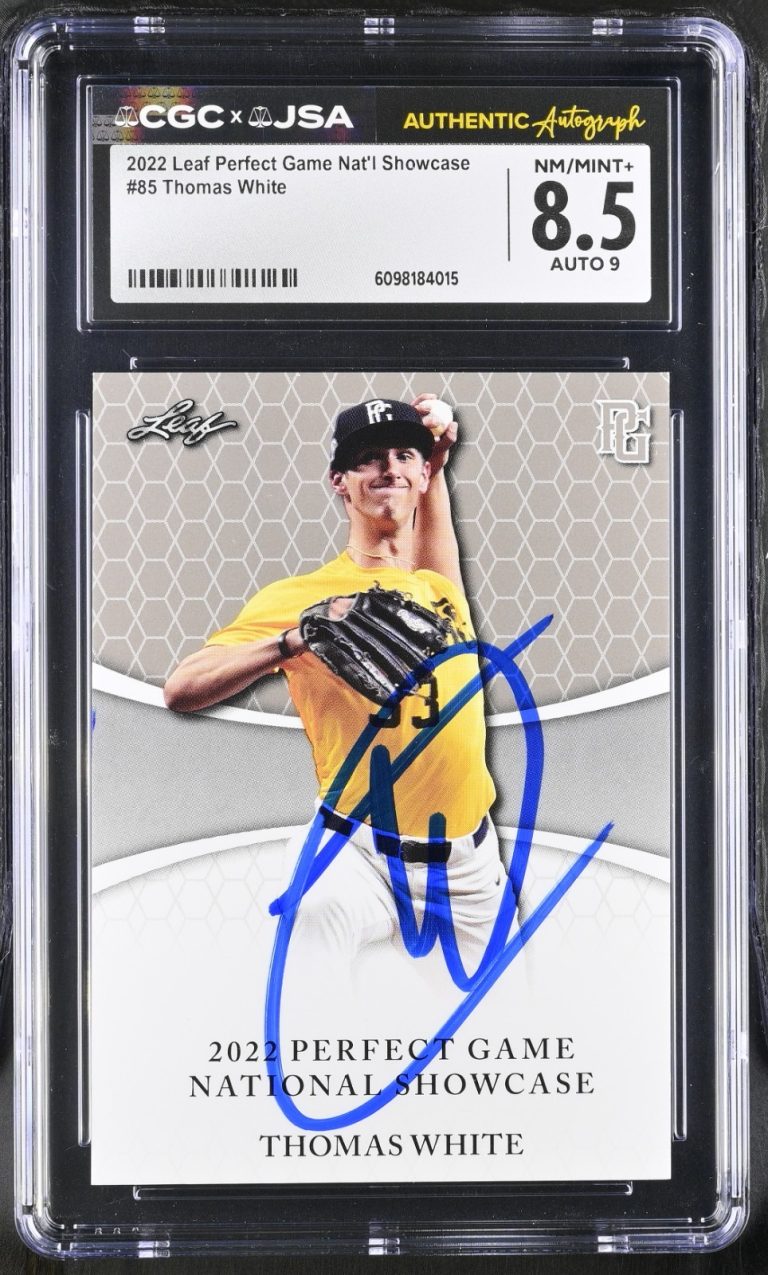 THOMAS WHITE SIGNED 2022 LEAF PERFECT GAME ROOKIE CARD #85 CGC 8.5 JSA 9 AUTO COLLECTIBLE MEMORABILIA