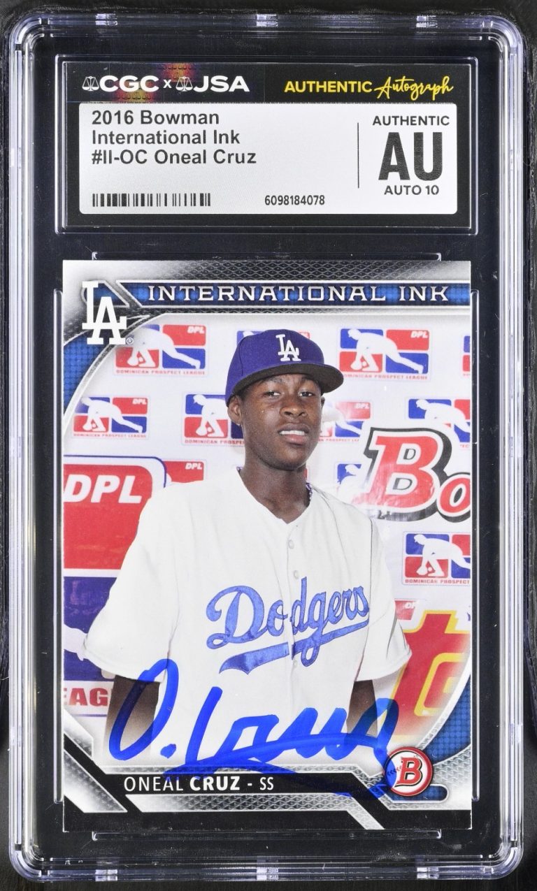 ONEAL CRUZ SIGNED 2016 BOWMAN INTERNATIONAL INK CARD #II-OC CGC AU JSA 10 AUTO