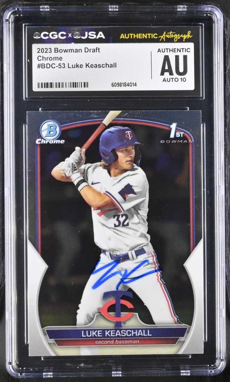 LUKE KEASCHALL SIGNED 2023 BOWMAN DRAFT CHROME CARD #BDC-53 CGC AU JSA 10 AUTO