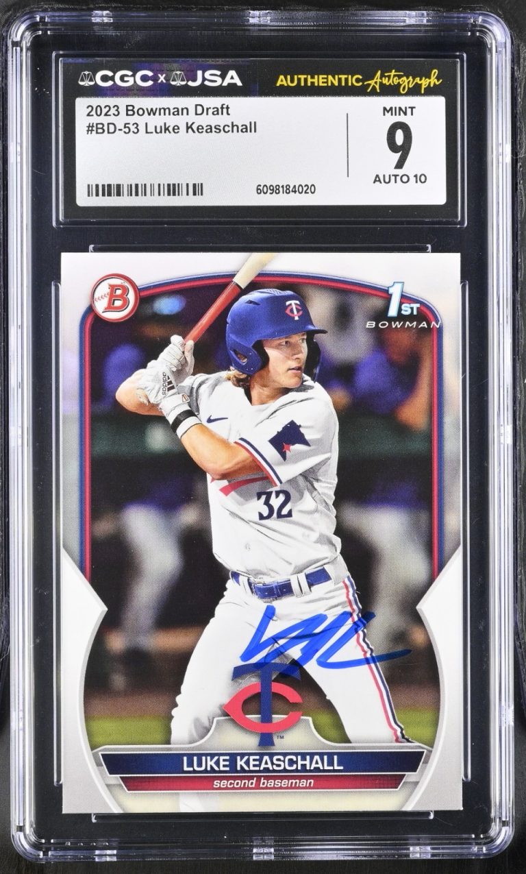 LUKE KEASCHALL SIGNED 2023 BOWMAN DRAFT ROOKIE CARD #BD-53 CGC 9 JSA 10 AUTO