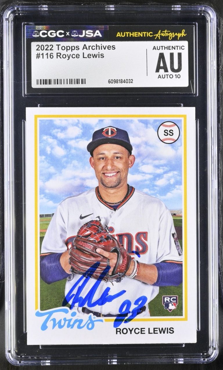 ROYCE LEWIS SIGNED 2022 TOPPS ARCHIVES ROOKIE CARD #116 CGC AU JSA 10 AUTO