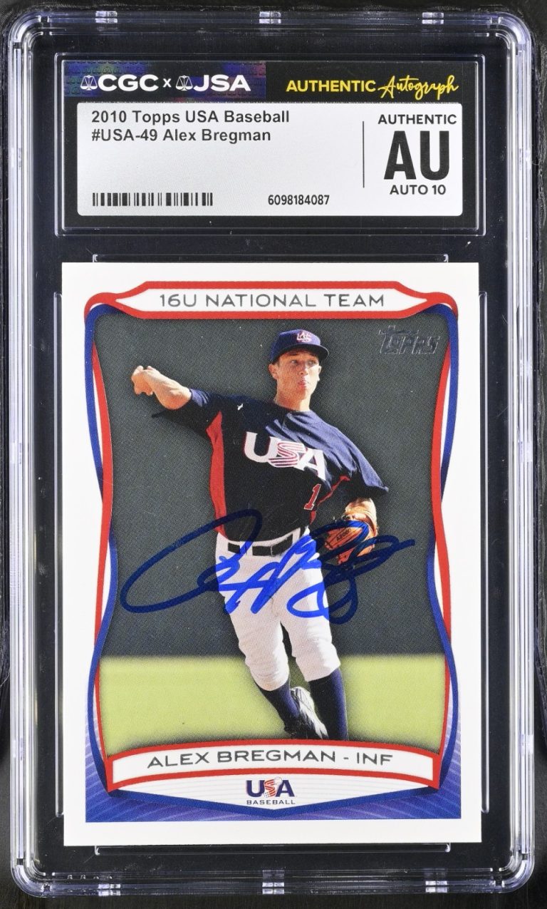 ALEX BREGMAN SIGNED 2010 TOPPS USA BASEBALL CARD #USA-49 CGC AU JSA 10 AUTO