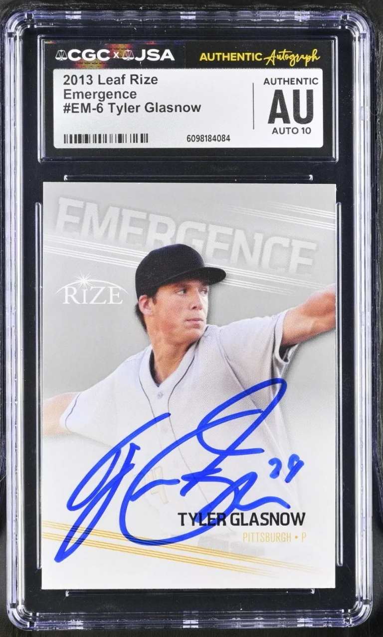 TYLER GLASNOW SIGNED 2013 LEAF RIZE ROOKIE CARD #EM-6 CGC AU JSA 10 AUTO