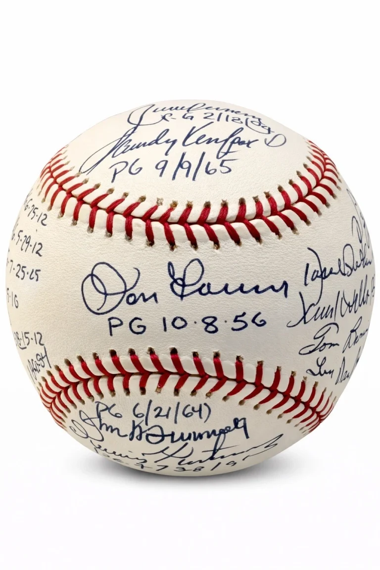 PERFECT GAME MULTI SIGNED BASEBALL BAS A62469 16 AUTOS KOUFAX JOHNSON LARSEN