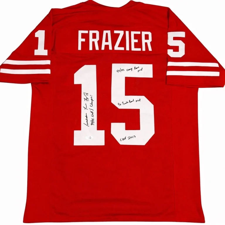 TOMMIE FRAZIER SIGNED HUSKERS JERSEY PSA DNA W/ 5 INSCRIBED STATS 94/95 CHAMPS COLLECTIBLE MEMORABILIA