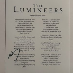 WESLEY SCHULTZ SIGNED LYRIC SHEET AUTOGRAPHED THE LUMINEERS BAND LEAD SINGER COA