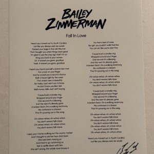 BAILEY ZIMMERMAN HAND SIGNED LYRIC SHEET AUTOGRAPHED COUNTRY SINGER RARE COA