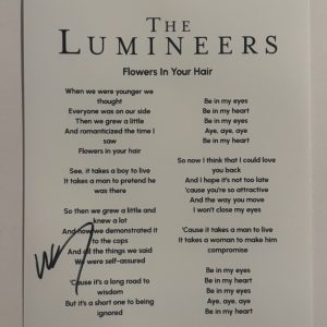 WESLEY SCHULTZ SIGNED LYRIC SHEET AUTOGRAPHED THE LUMINEERS BAND LEAD SINGER COA