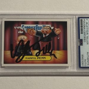 Penn & Teller SIGNED AUTO GPK Painful Penn Spoof 2016 Garbage Pail Kids Card PSA