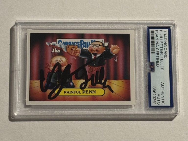 Penn & Teller SIGNED AUTO GPK Painful Penn Spoof 2016 Garbage Pail Kids Card PSA