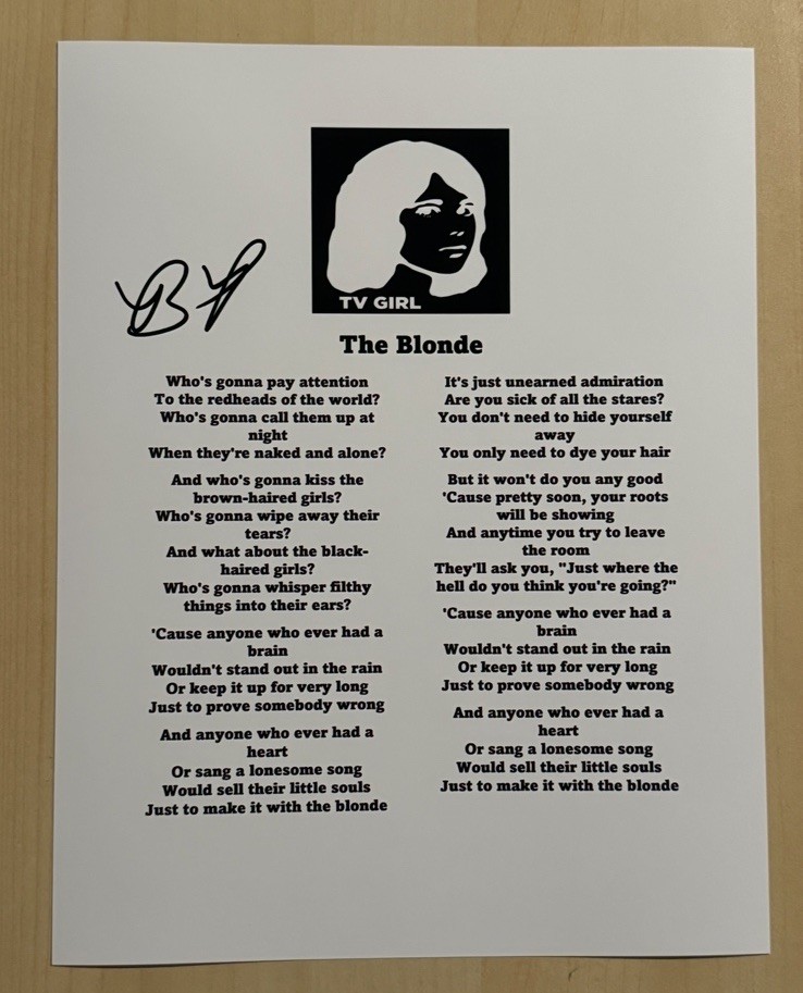BRAD PETERING SIGNED LYRIC SHEET AUTOGRAPHED TV GIRL BAND LEAD SINGER COA