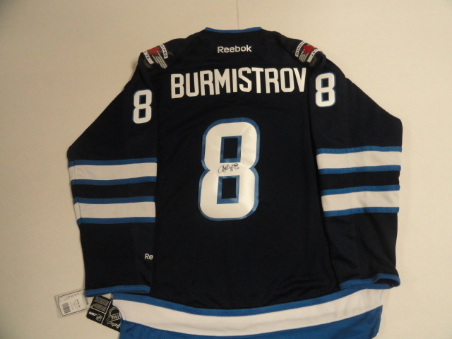 ALEXANDER BURMISTROV SIGNED WINNIPEG JETS #8 JERSEY RARE LICENSED