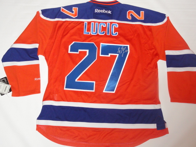MILAN LUCIC SIGNED EDMONTON OILERS #27 ALTERNATE JERSEY LICENSED PROOF JSA COA